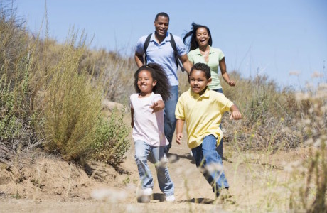Family hiking together outdoors